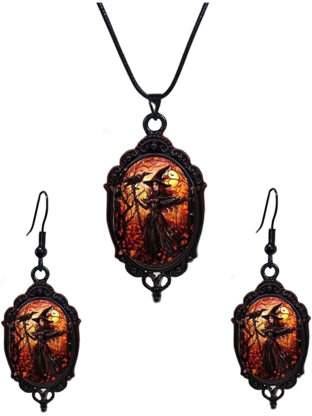 Women’s Jewelry Black Witch Set Halloween Victorian Punk Gothic Necklace Earring